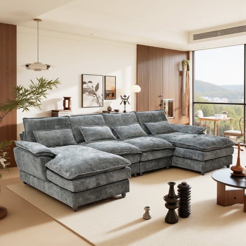 110.24" Modular Double Chaise Lounge Sectional Sofa with Waist Pillows