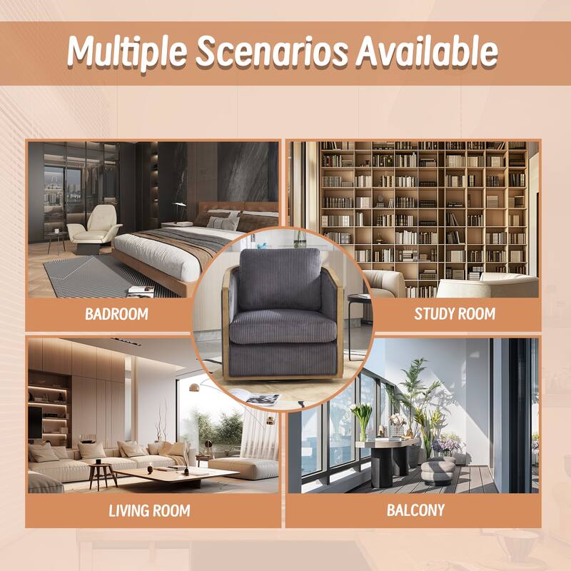 Accent Chair Sofa Chair with High-Density Foam and Curved Back, Degree Swivel Barrel Club Chair Lounge Chair