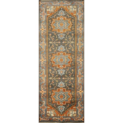 Hand Knotted Oriental 100% Wool Carpet Transitional Floral Greys & Charcoal Oushak Runner Rug - 8' 0'' X 2' 7''