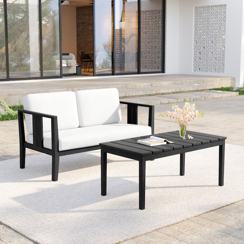 Casual 53"W Outdoor Patio Loveseat Set In Solid Teak Wood with Cushion