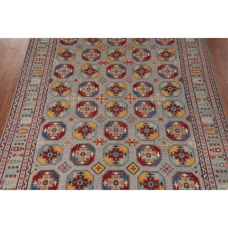 All-Over Geometric Kazak Area Rug Hand-Knotted Wool Carpet - 8'4" x 11'4"