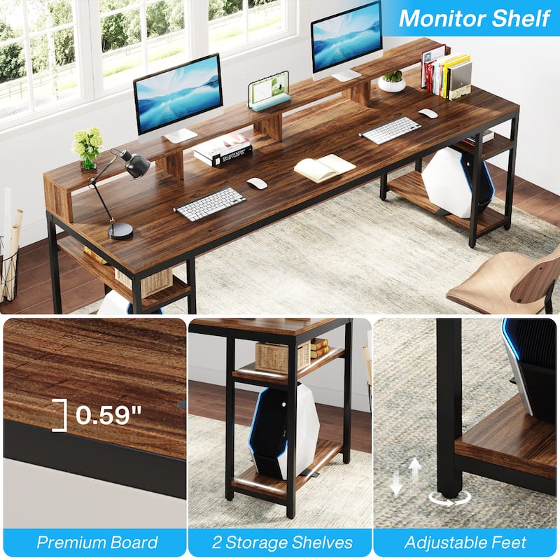 78.74"L Two Person Computer Desk with Monitor Stand