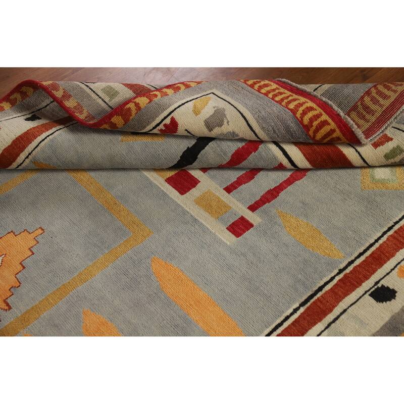 Hand Knotted Oriental 100% Wool Carpet Modern Geometric Greys & Charcoal Gabbeh Area Rug - 10' 0'' X 4' 11''