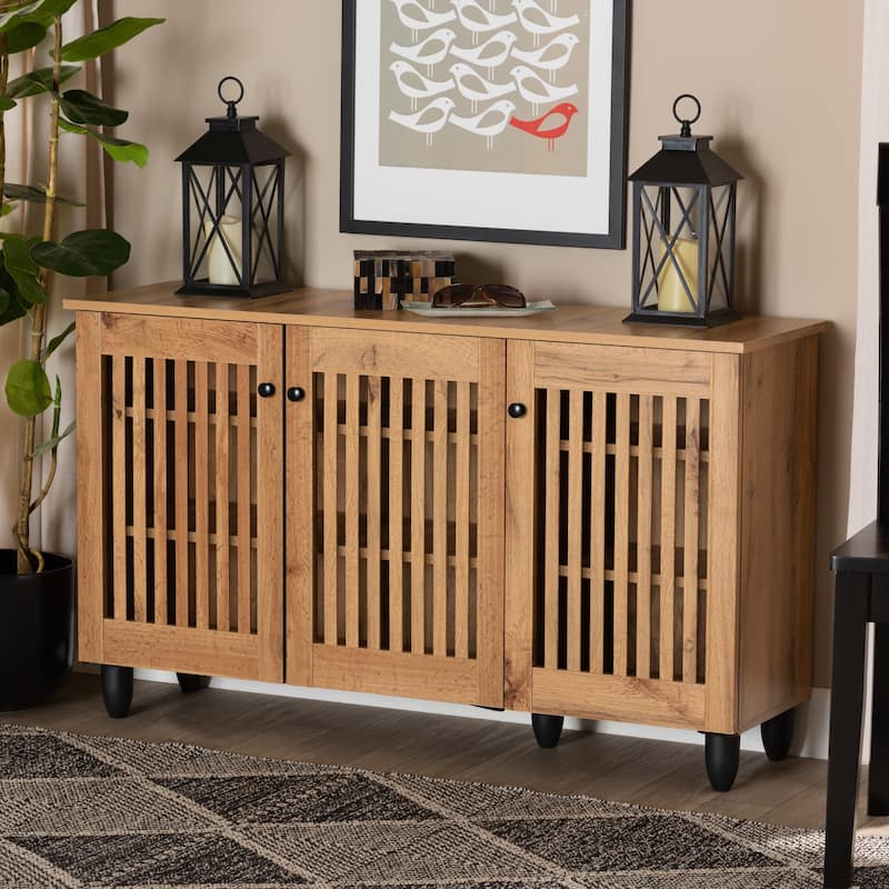 Fernanda Modern Oak Brown Finished Wood 3-Door Shoe Cabinet