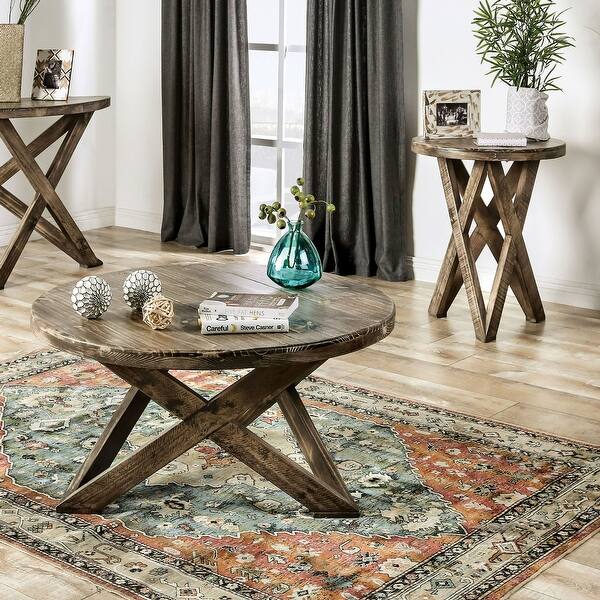 slide 3 of 10, Furniture of America Starella Rustic Round 2-Piece Coffee Table Set Ash Brown