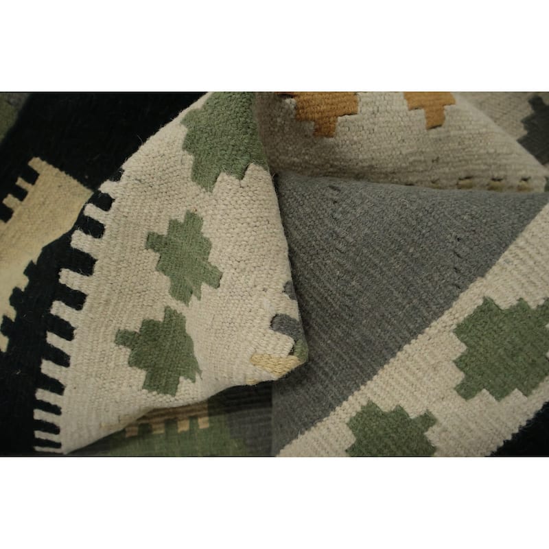 Hand Woven Oriental 100% Wool Carpet Southwestern Modern Greys & Charcoal Kilim Area Rug - 13' 0'' X 9' 10''