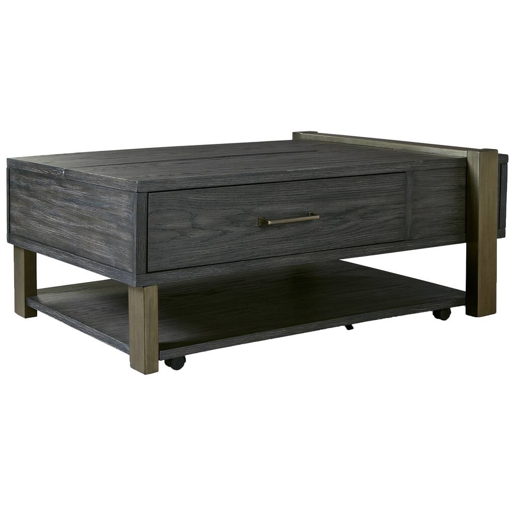 50 Inch Rectangular Coffee Table, Lift Top, 1 Large Drawer, Gray Oak Veneer