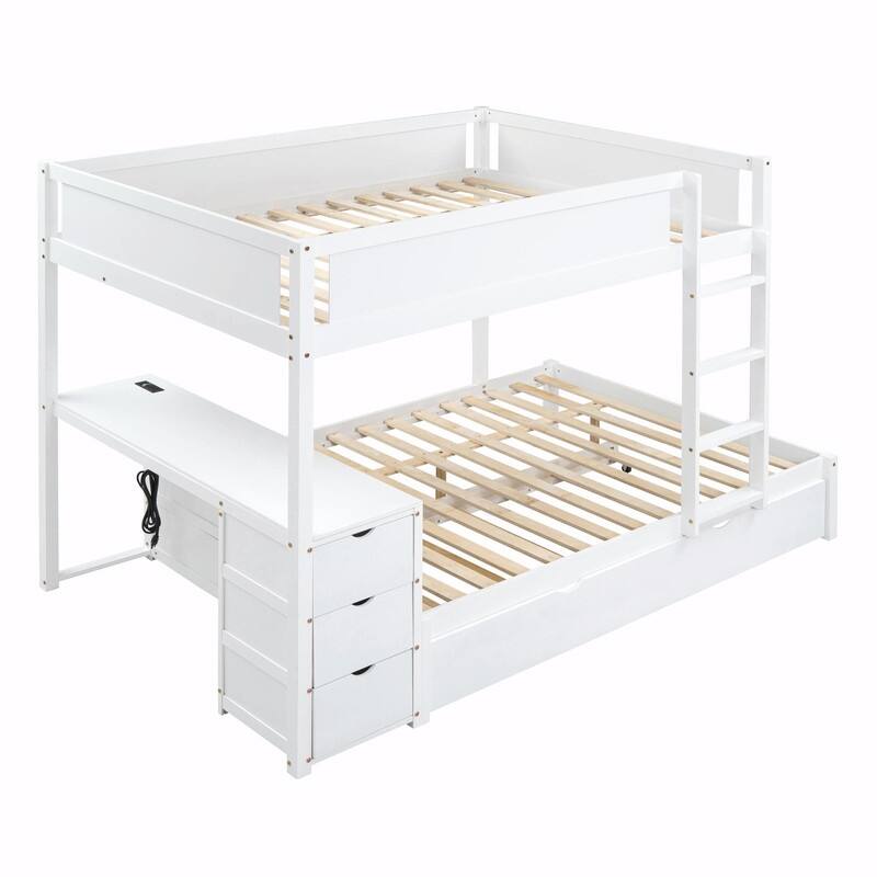 Full-Over-Full Bunk Bed with Twin Trundle, Storage & Built-In Desk