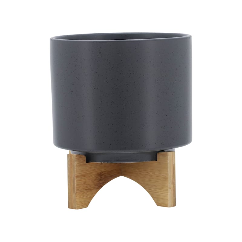 Sagebrook Home Neutral Ceramic Planter Pot with Stand Indoor/Outdoor - Black
