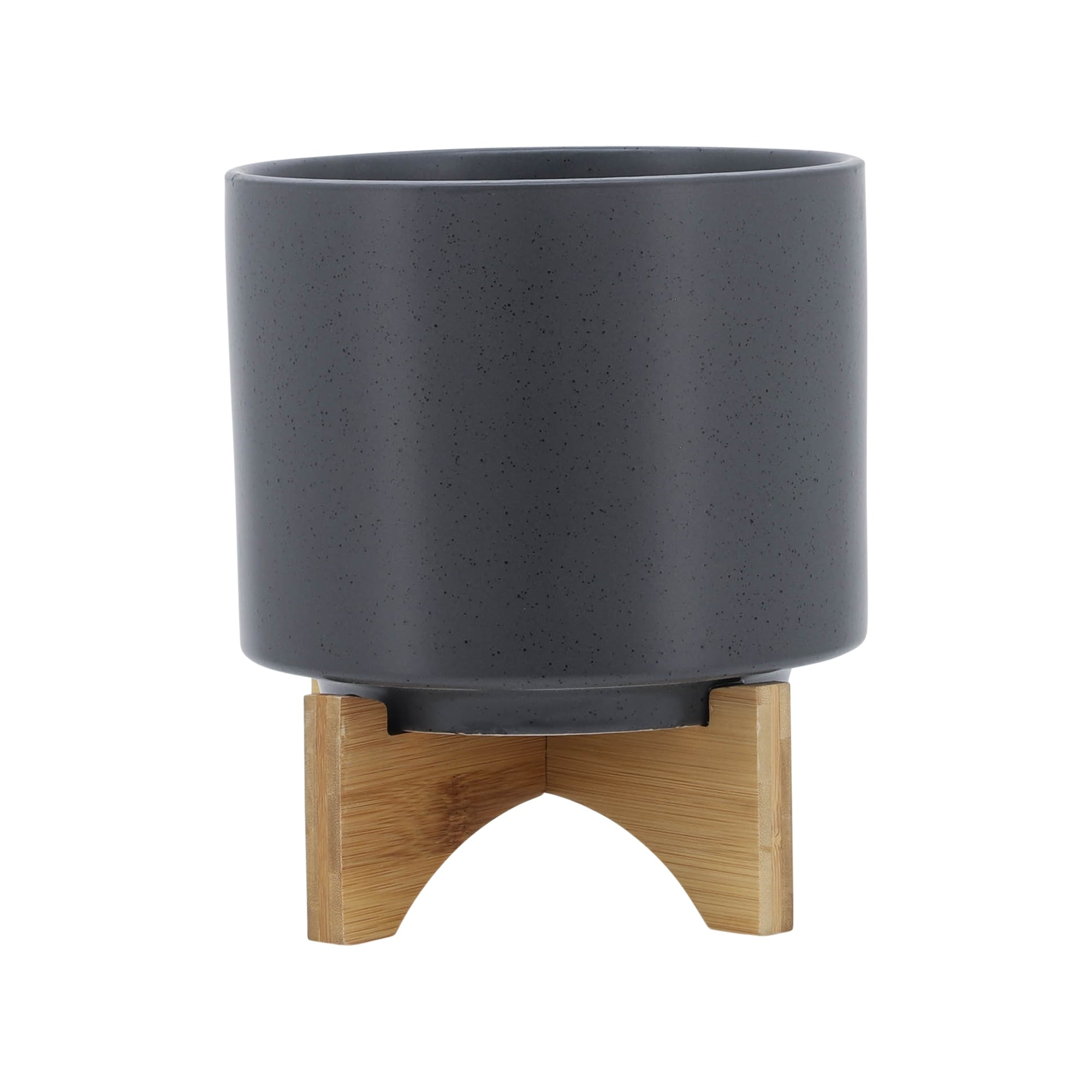 Modern Smooth Ceramic Outdoor Planter on Stand - Gray & Brown