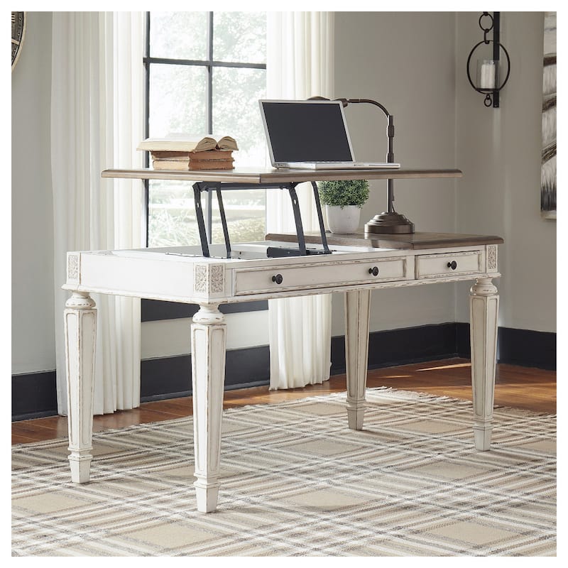 Realyn White/Brown Home Office Lift Top Desk