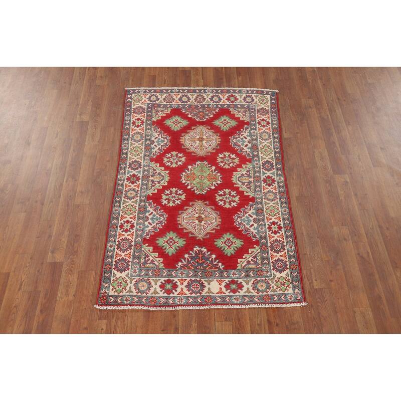 Red Kazak Foyer Rug Handmade Oriental Wool Carpet - 3'4" x 4'11"