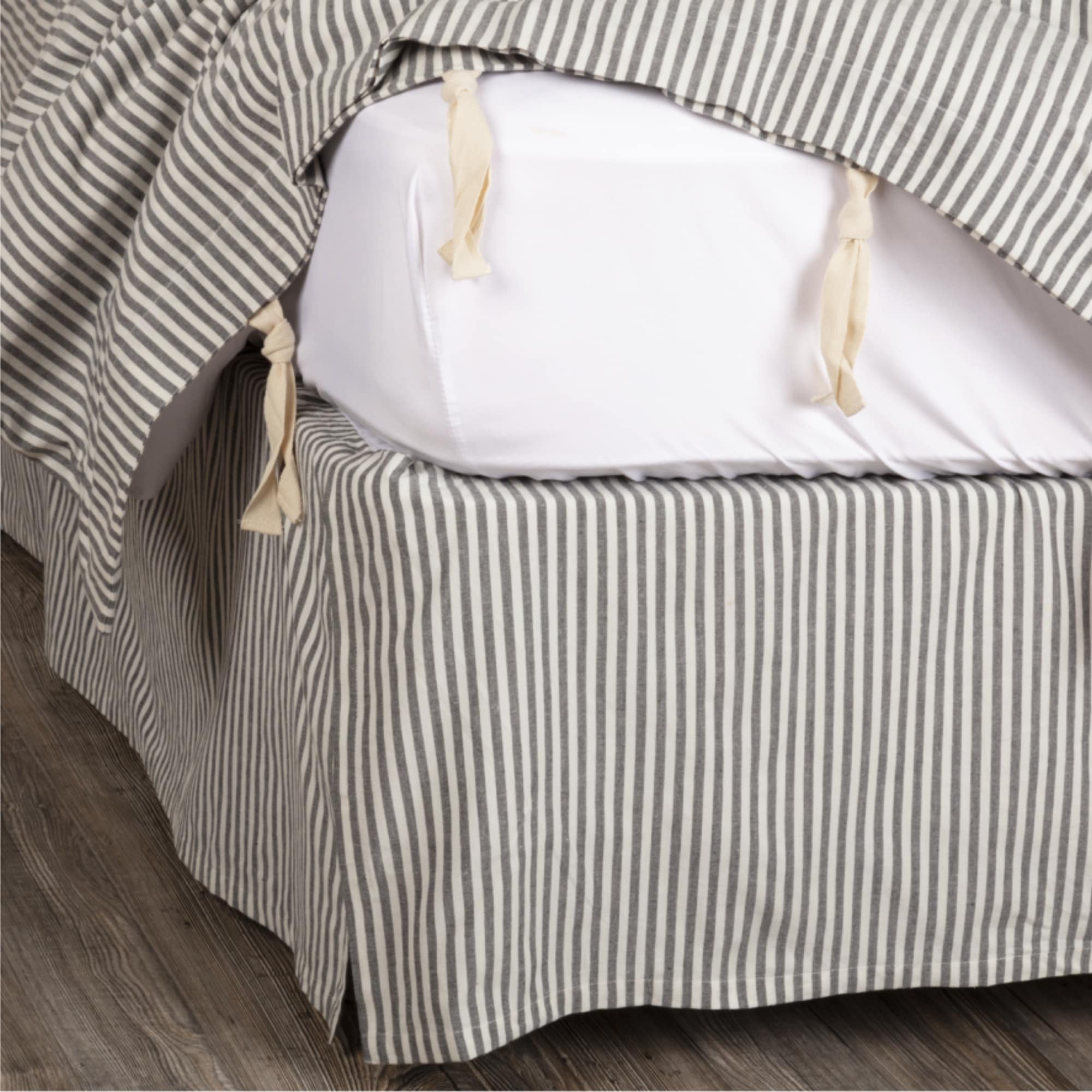 Farmhouse Ticking Gray Queen Bed Skirt