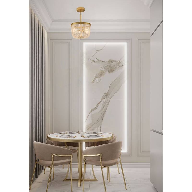 3-Light Chrome Semi Flush Mount With Clear Glass Beads