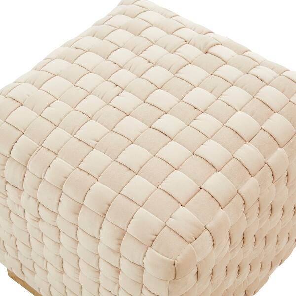 Myrtle 19-Inch Square Velvet Ottoman Modern Weave Design in Gold 