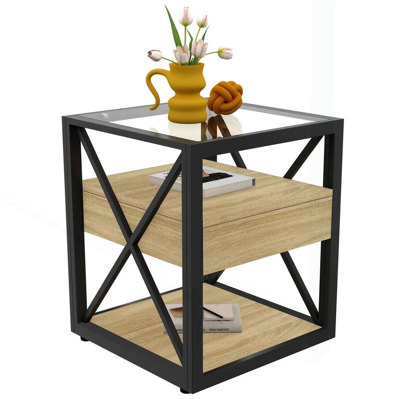 Modern Rustic Side Table with Versatile Storage