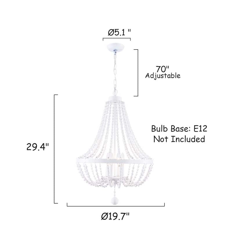 4-Light Bohemian Beaded Caged Chandelier Adjustable Height Dimmable Pendant Lighting - 20" X 30"