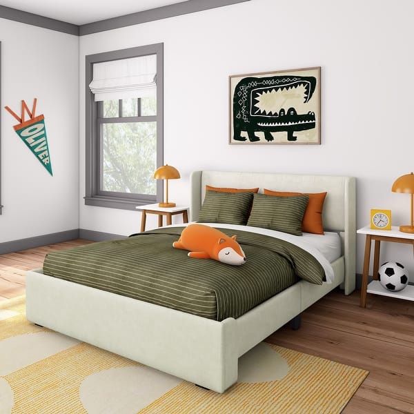 slide 2 of 10, Upholstered Bed with Rectangular Headboard (Queen) Cream - Queen