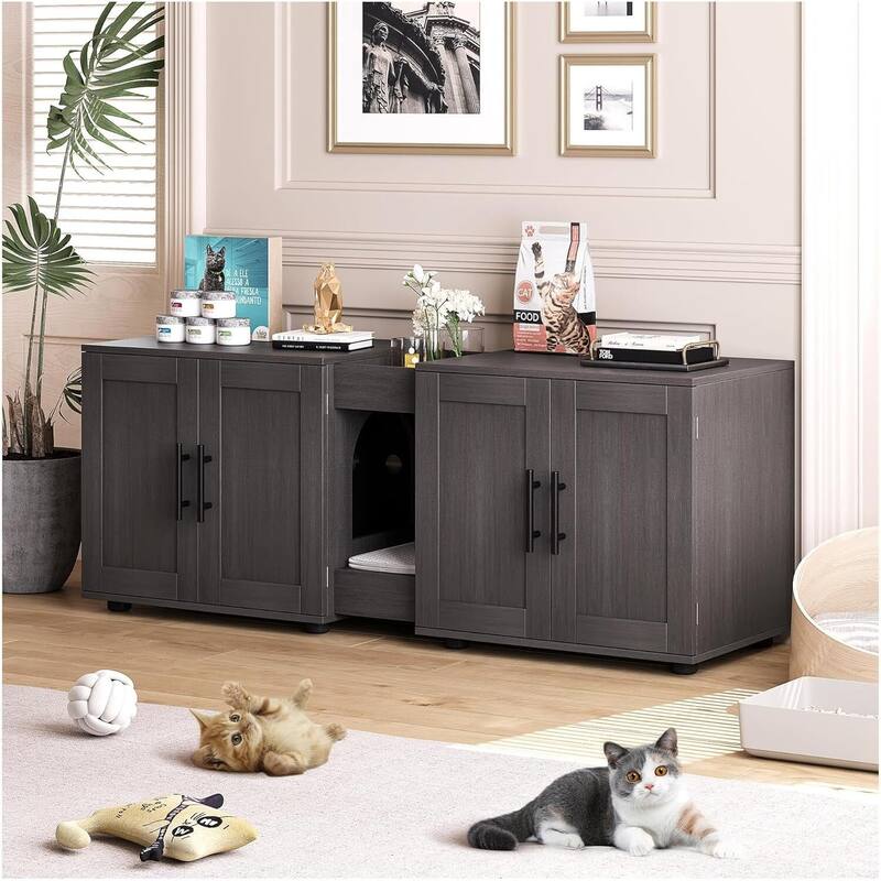 Intimate Double-Room Cat Litter Cabinet Furniture - Black