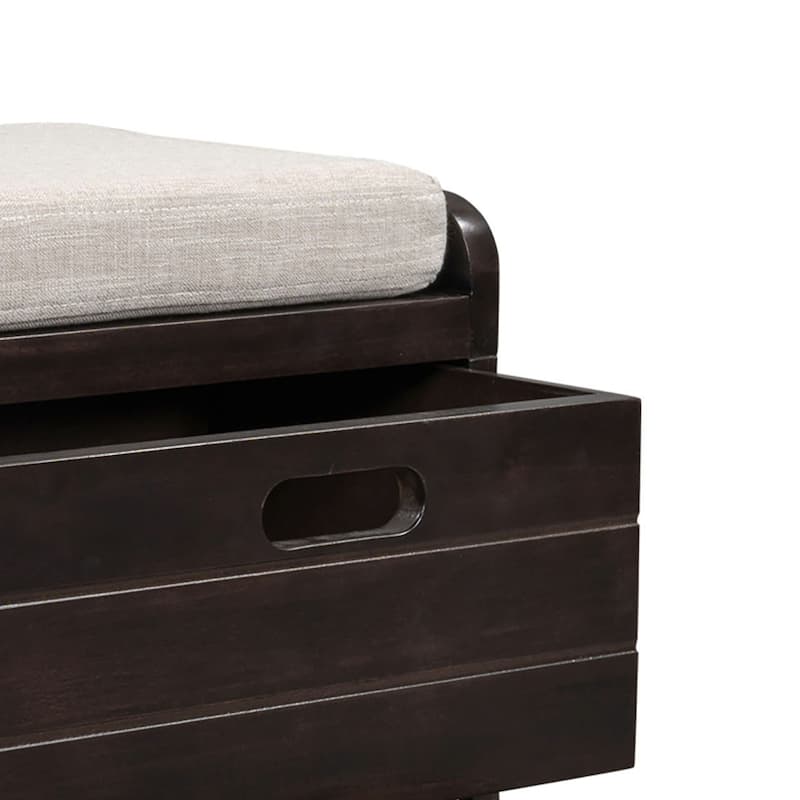 Modern Farmhouse Style Wooden Bench with 2 Drawers and a Woven Storage Basket