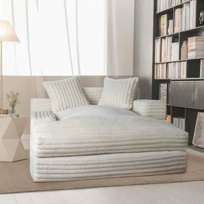 WOWMAX 60" Chaise Lounge Chair, Oversized Chaise Lounge Sofa Soft Short Plush Couch Sofa Bed Sleeper Chair with 2 Throw Pillows