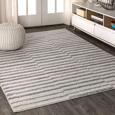 JONATHAN Y Lyla Offset Stripe Gray/Cream Area Rug