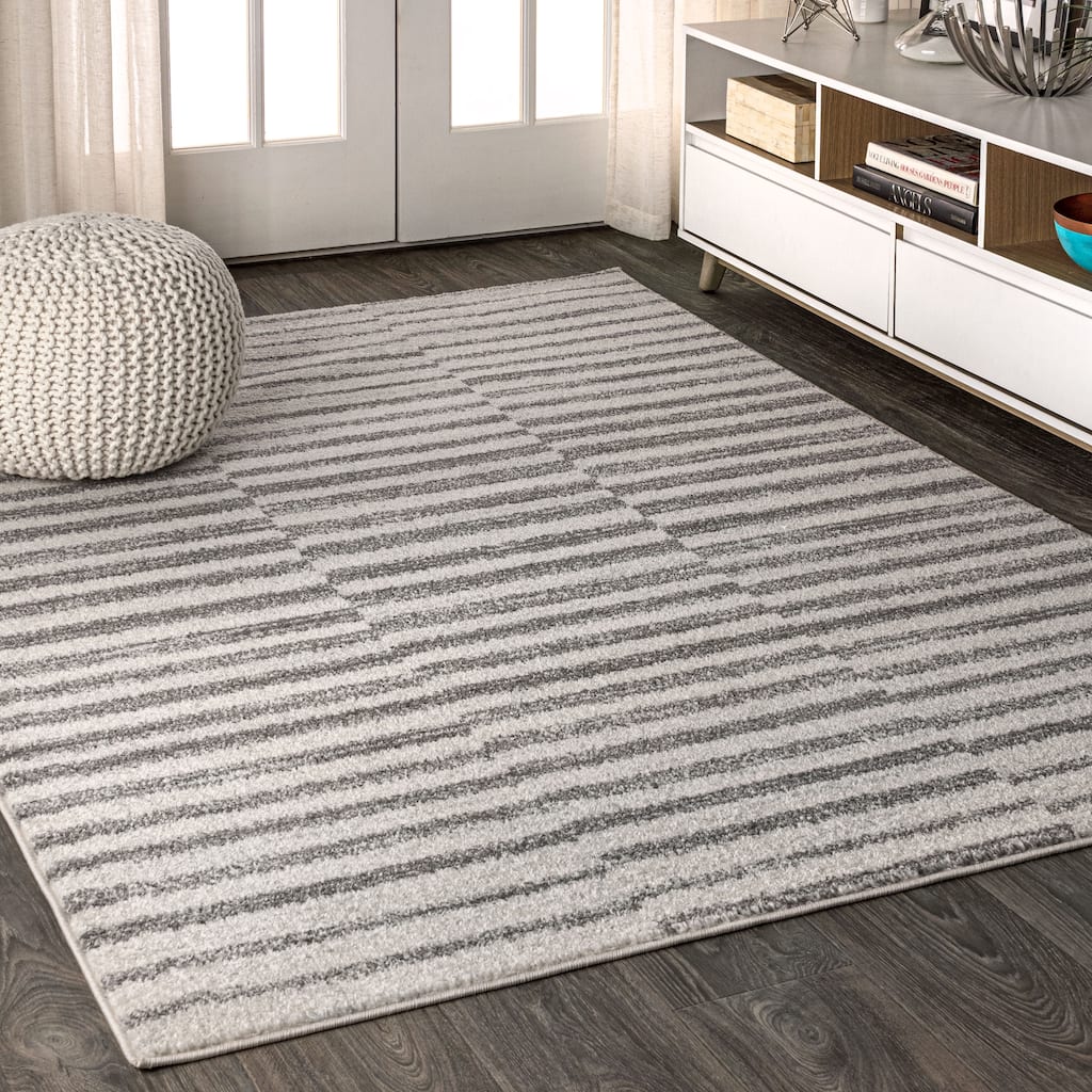 JONATHAN Y Lyla Offset Stripe Gray/Cream Area Rug