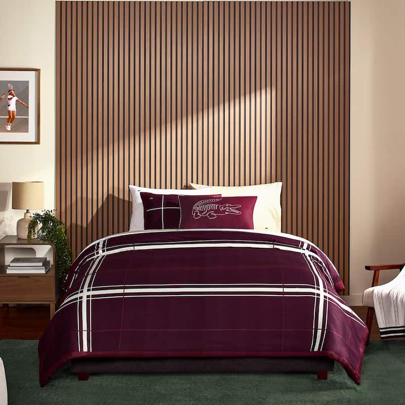 Lacoste Playful Checks 300TC 100% Cotton Sateen 3-Piece Comforter Set - Twin
