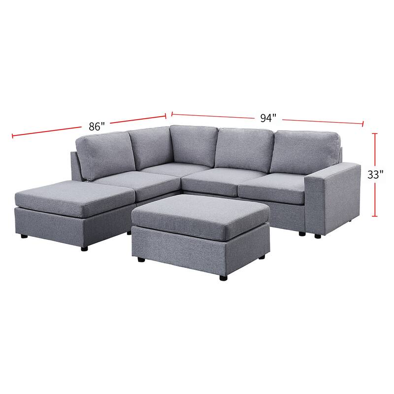 6 Seat Reversible Modular Sectional Sofa with Ottoman