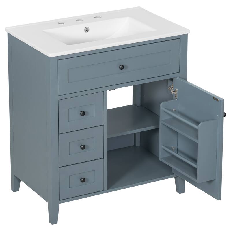 30/36 Inch Bathroom Vanity, Bathroom Sink Cabinet, Freestanding Bathroom Storage Cabinet with Ceramic Basin