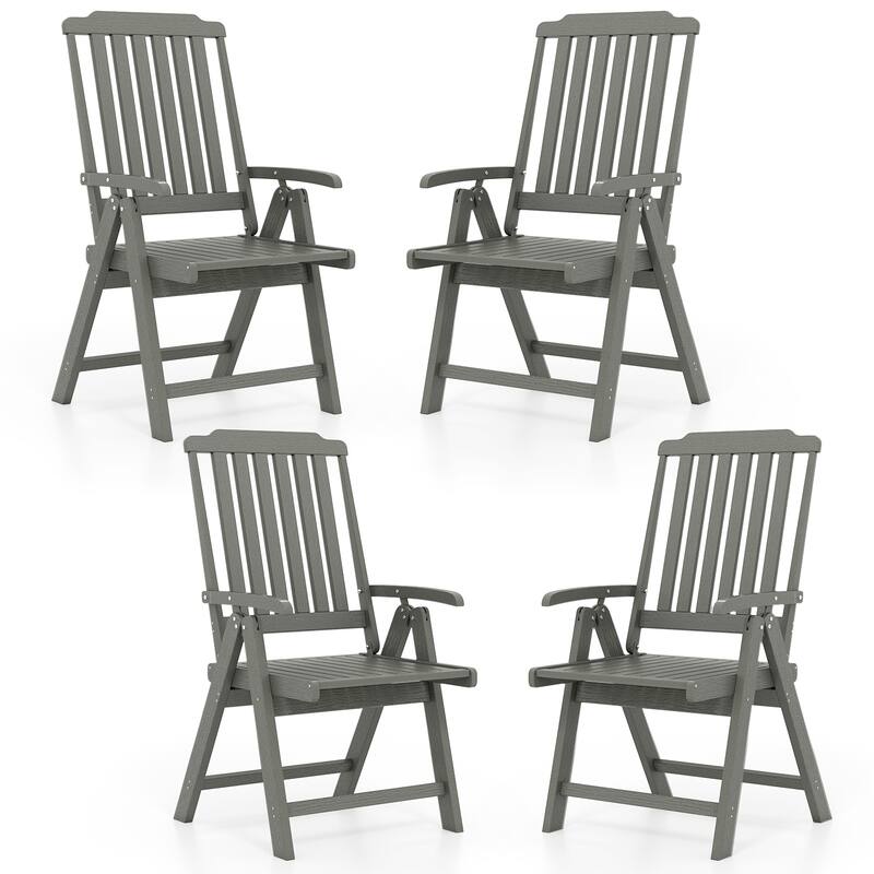 Gymax 4PCS Foldable Patio Chair w/Armrest Curved Back Slatted Seat for - Grey