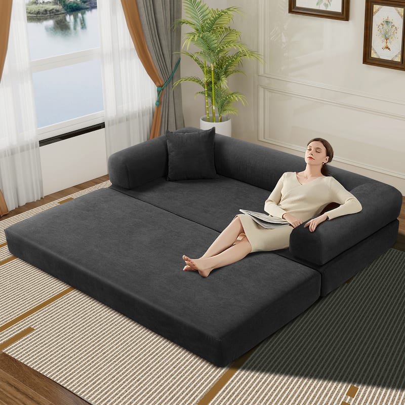 3-in-1 Convertible Sleeper Sofa with Pillows & Storage - Charcoal