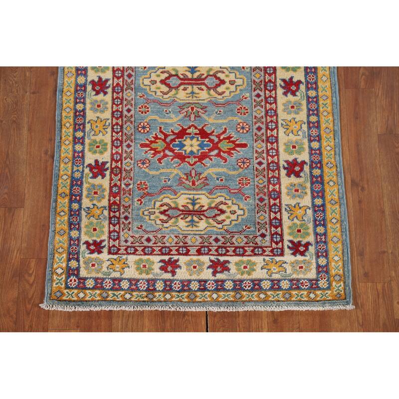 Geometric Kazak Oriental Runner Rug Hallway Handmade Wool Carpet - 2'8" x 9'4"