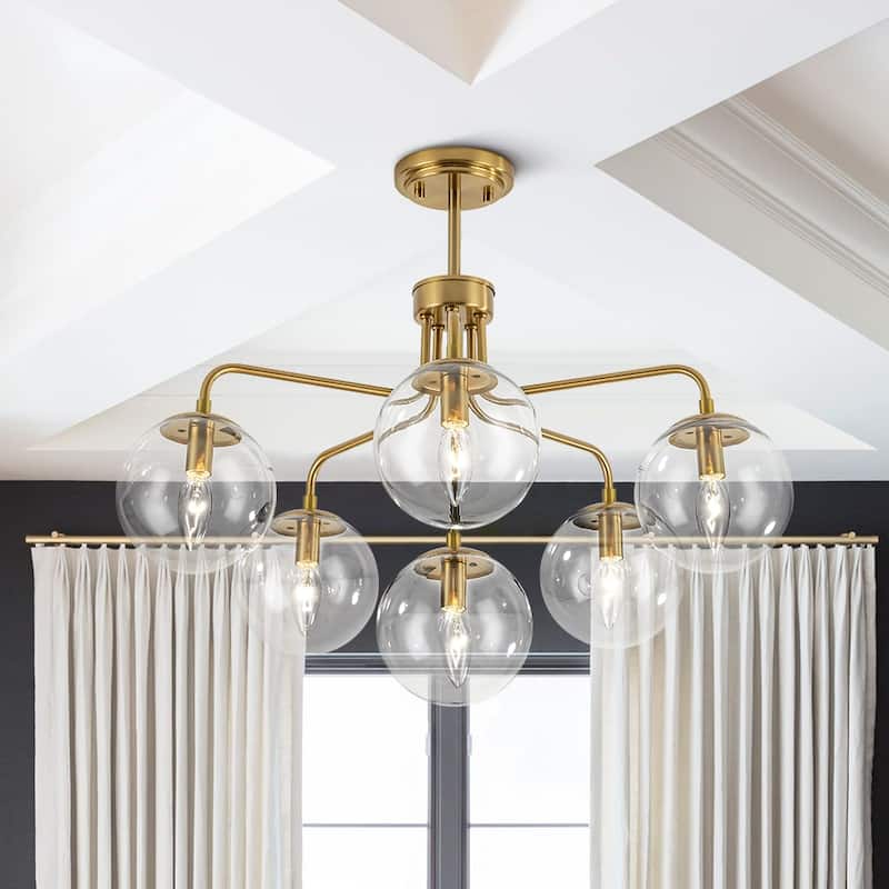 Contemporary 6-Light Round Sputnik Clear Glass Globe Chandelier 25.2in