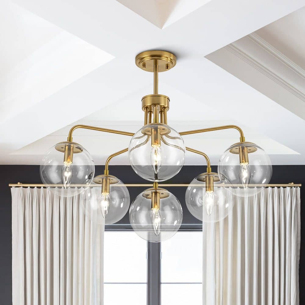 Contemporary 6-Light Round Sputnik Clear Glass Globe Chandelier 25.2in
