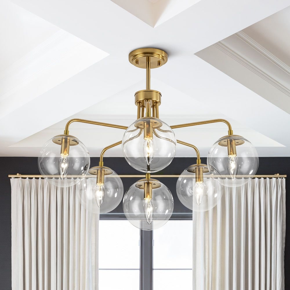Contemporary 6-Light Round Sputnik Clear Glass Globe Chandelier 25.2in