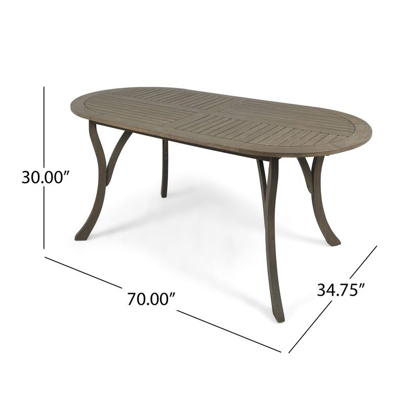 Roomfitters Outdoor Dining Table with Oval Slatted Top and Curved Legs in Solid Acacia Wood for Patio or Garden