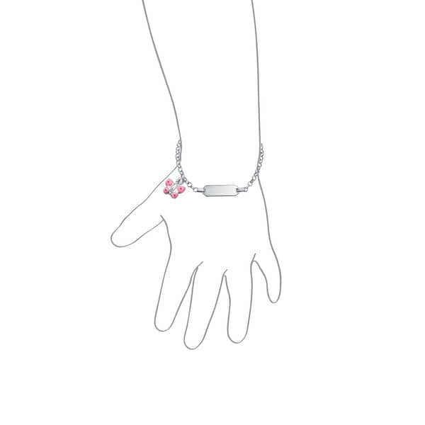 Personalized Dainty ID Tag Bracelet Engravable Butterfly Charm Dangle 925 Sterling Silver Pink For Small Wrists 5 Inch