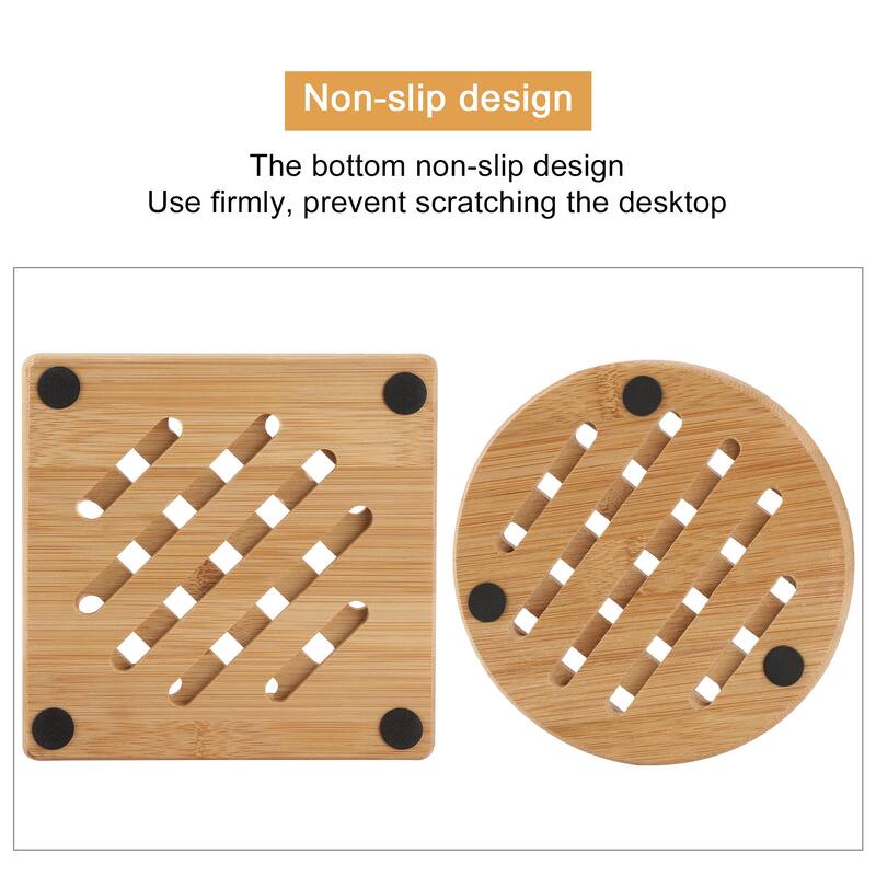 Bamboo Heat Resistant Mat Mats Round & Square Washable Placemats - Wood Color