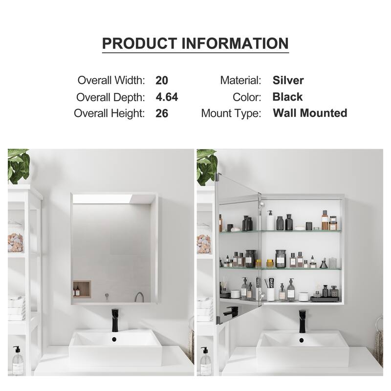 Bathroom Medicine Cabinet with Mirror - 26*20