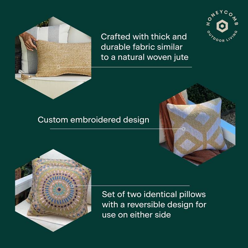 Raffia Palm Green Outdoor Square Toss Pillow (2-Pack)