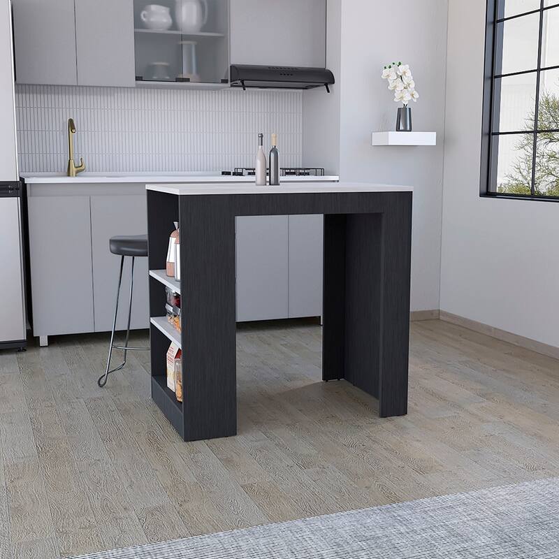 Kitchen Island with 3-Side Shelves for Dining Room. - Multicolor
