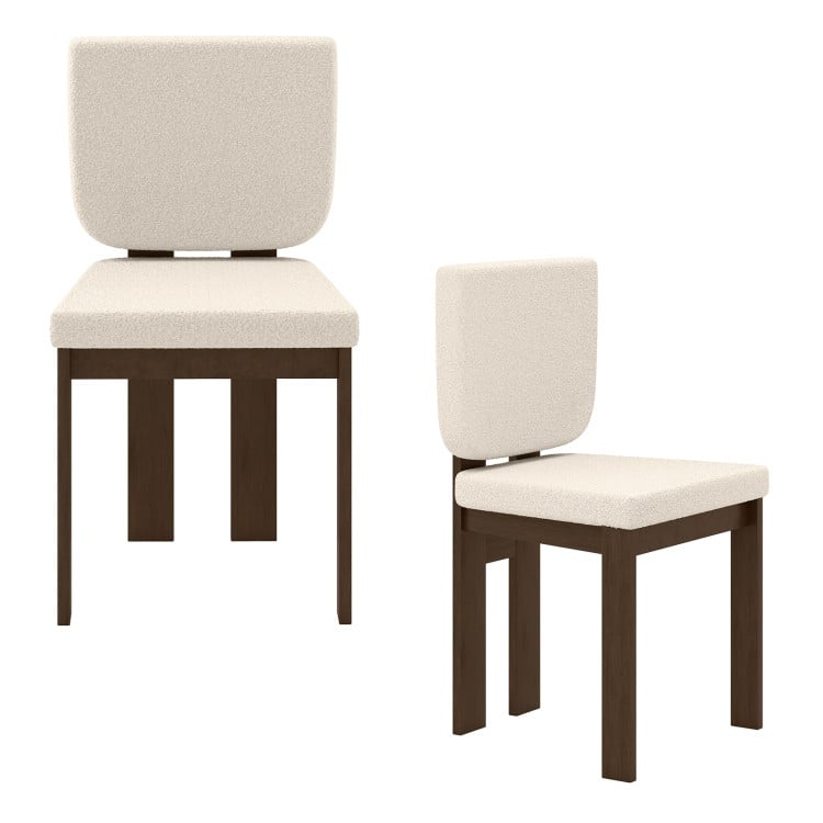 Rubber Wood Dining Chairs Set of 2 with Sherpa Upholstery, Ergonomic Support - 19.5" x 20" x 35"