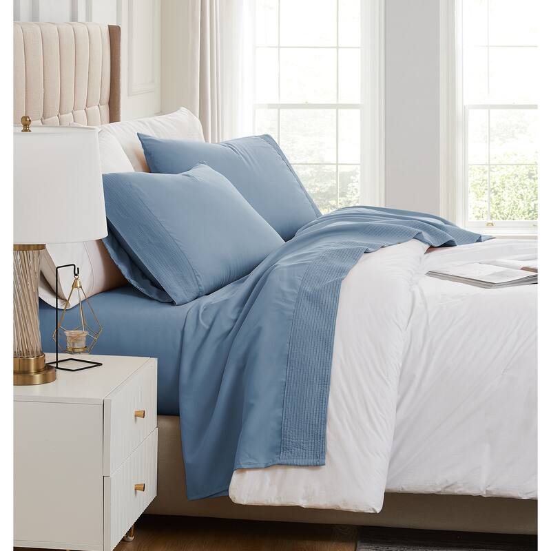 Vilano 21-inch Extra Deep Pocket 4-Piece Bed Sheet Set with Pleated Hem - Twin - Coronet Blue