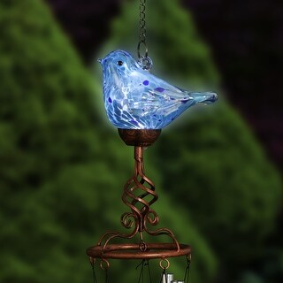 Exhart Solar Hand Blown Pearlized Glass Bird Wind Chime, 7 by 44 Inches