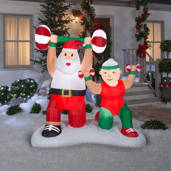 Gemmy Christmas Airblown Inflatable Santa and Mrs Claus Workout Scene, 6.5 ft Tall, Red