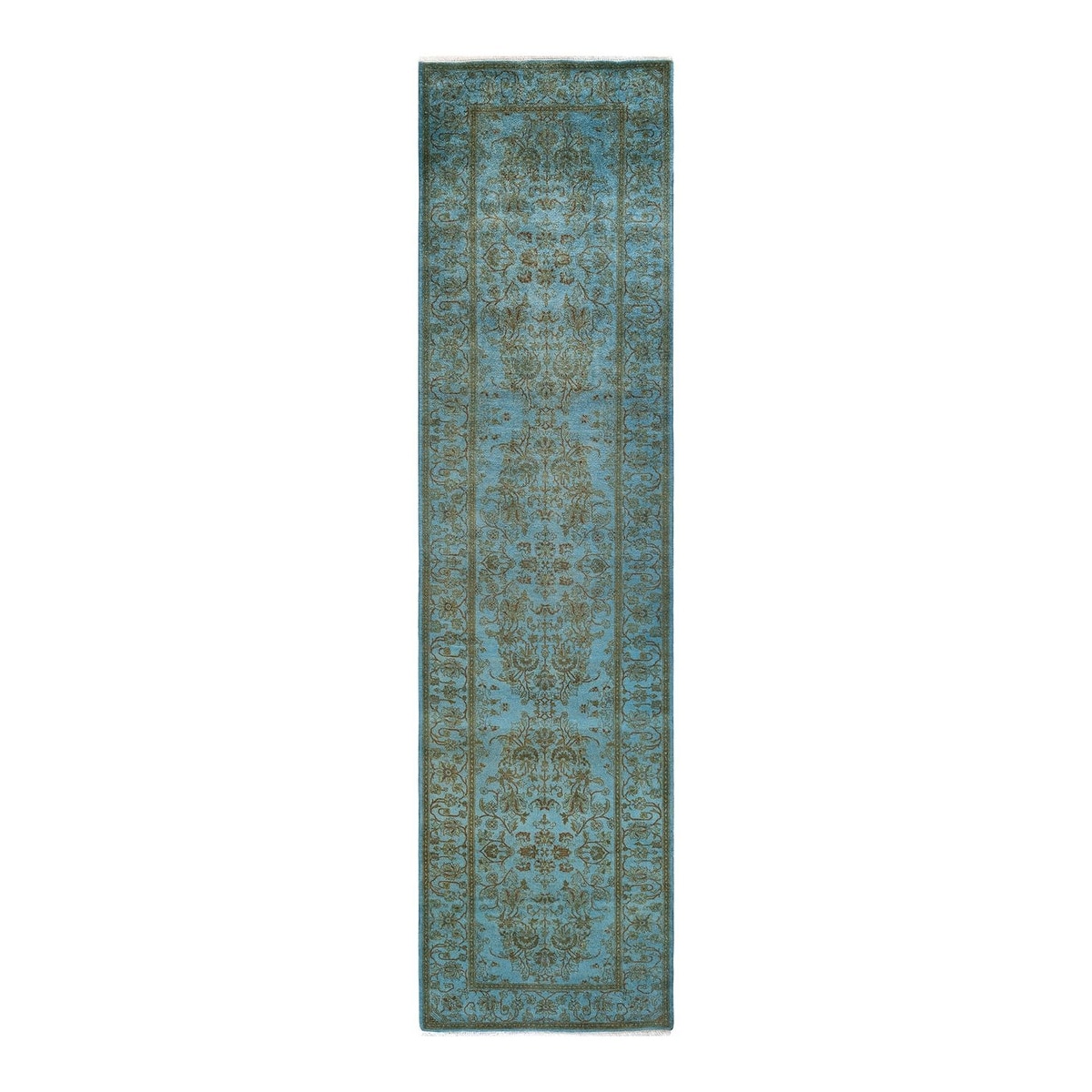 Overton Hand Knotted Wool Vintage Inspired Modern Contemporary Overdyed Blue Runner Rug - 2' 8" x 10' 5"