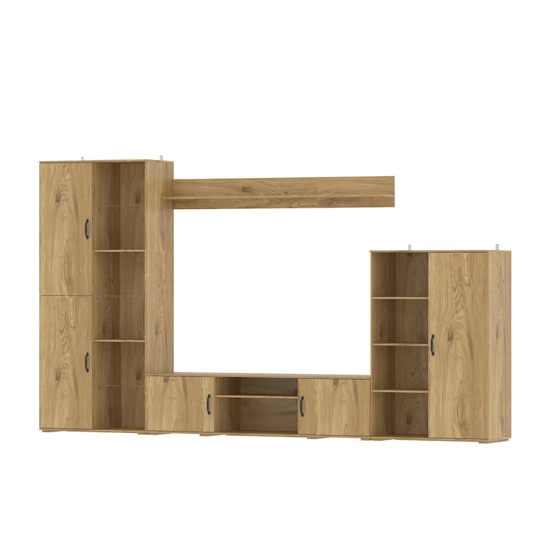 Modern Wall Entertainment Center with TV Stand and Storage Cabinets, Modular Media Console System