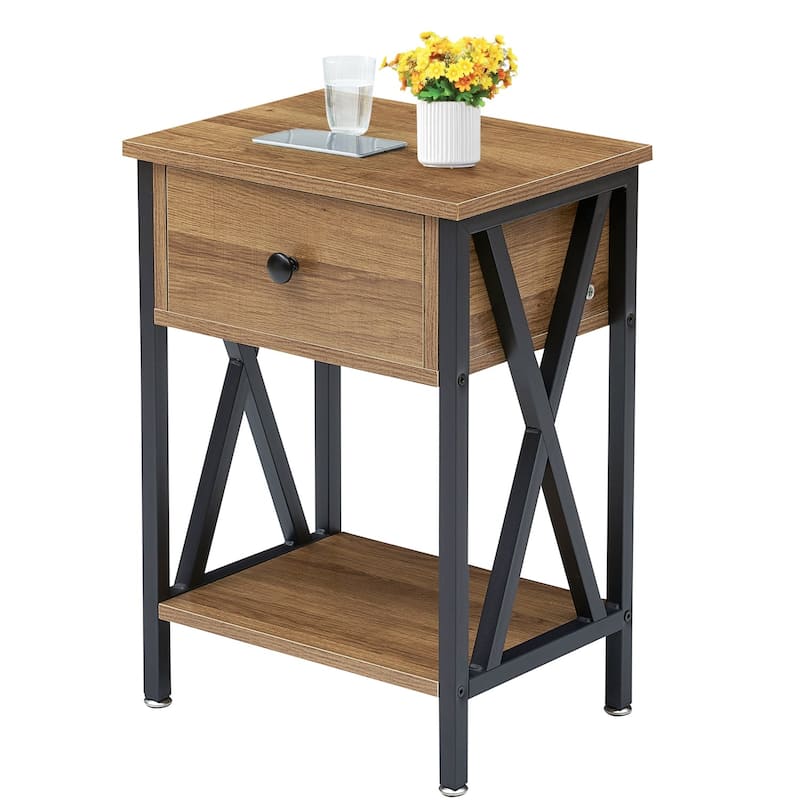 VECELO Modern Nightstand 1-Drawer with Storage Shelf, End Table/Side Table