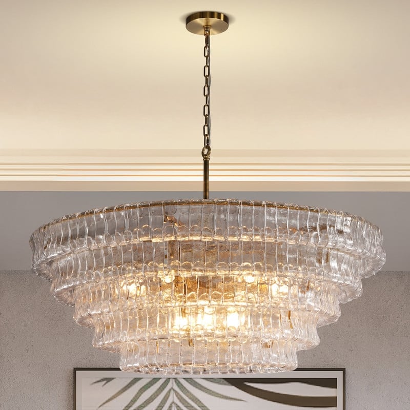 KAYLA 36in-67.4 in. 6-Lights Gold Crystal Drum Chandelier